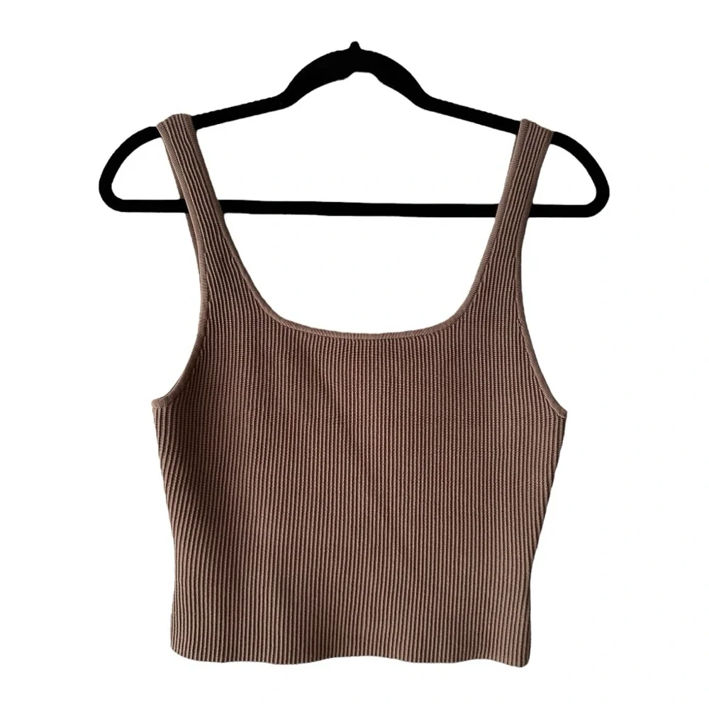 Babaton Taupe Fitted Crop Tank Top - Picture 1 of 6